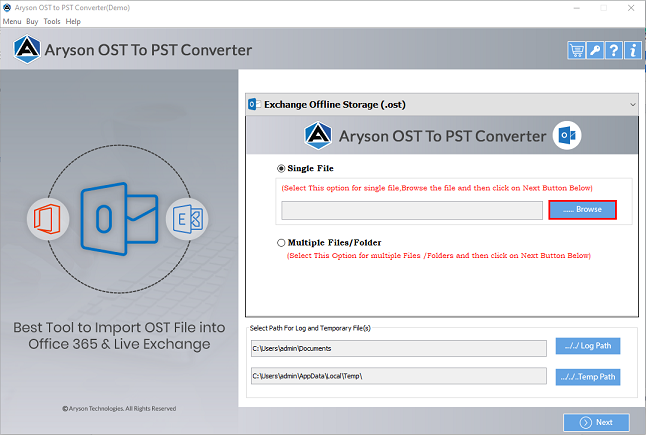 Aryson OST to PST Converter
