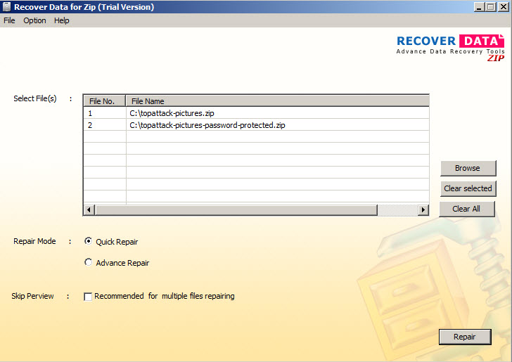 Recover Data for Zip