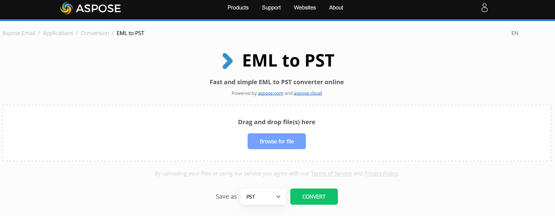 ASPOSE EML to PST Online Converter