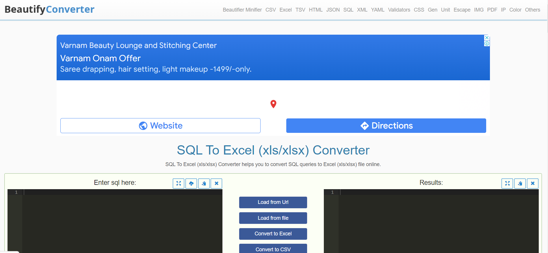 BeautifyConverter Online SQL to Excel Converter