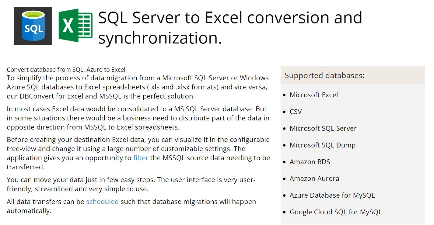 DBConvert SQL Server to Excel