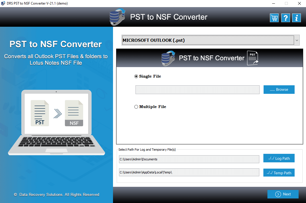 DRS Softech PST to NSF Converter