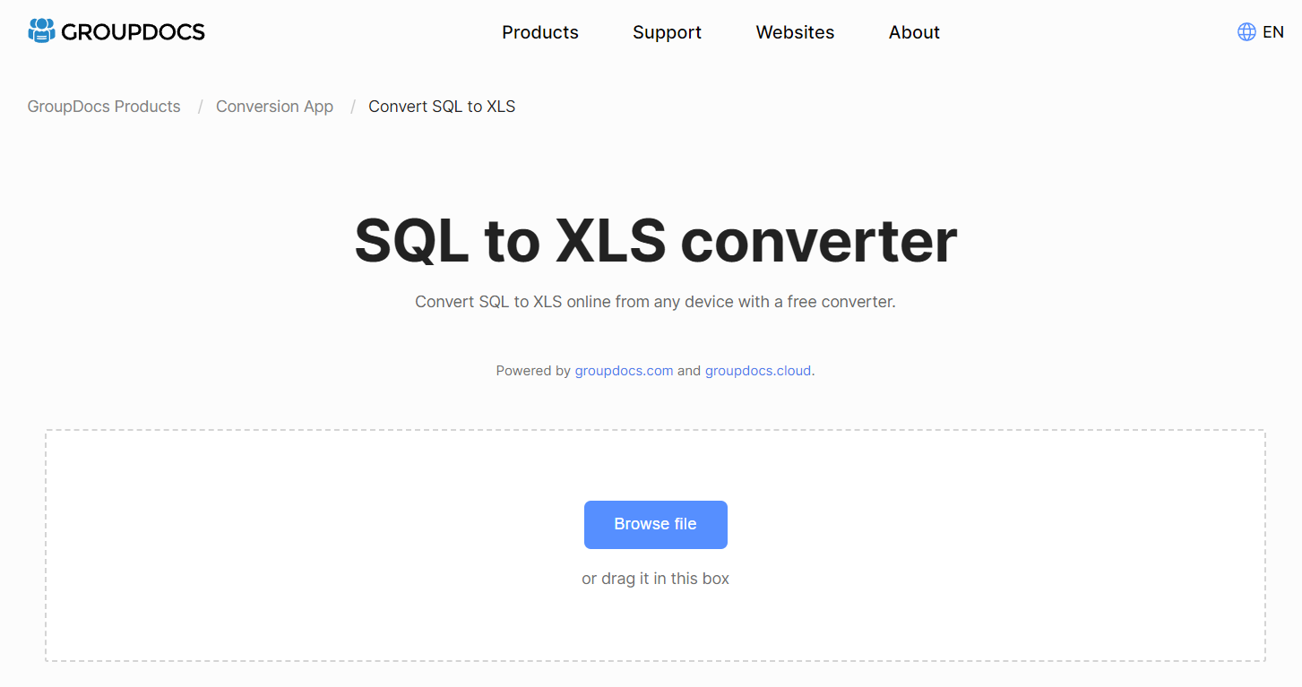 GroupDocs Online SQL to XLS Converter