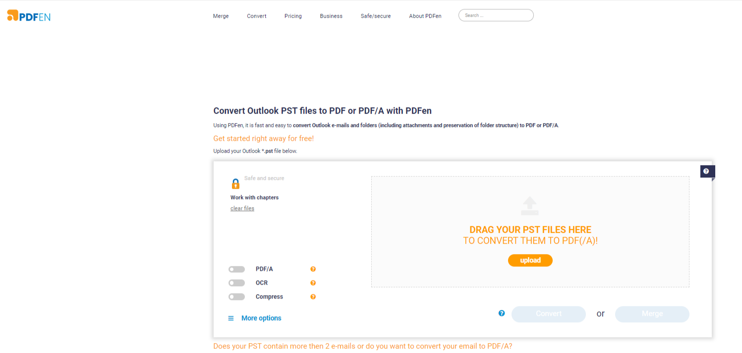 PDFen Outlook PST files to PDF