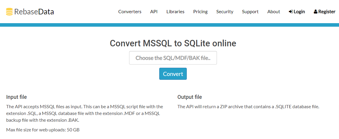 RebaseData MSSQL to SQLite Online