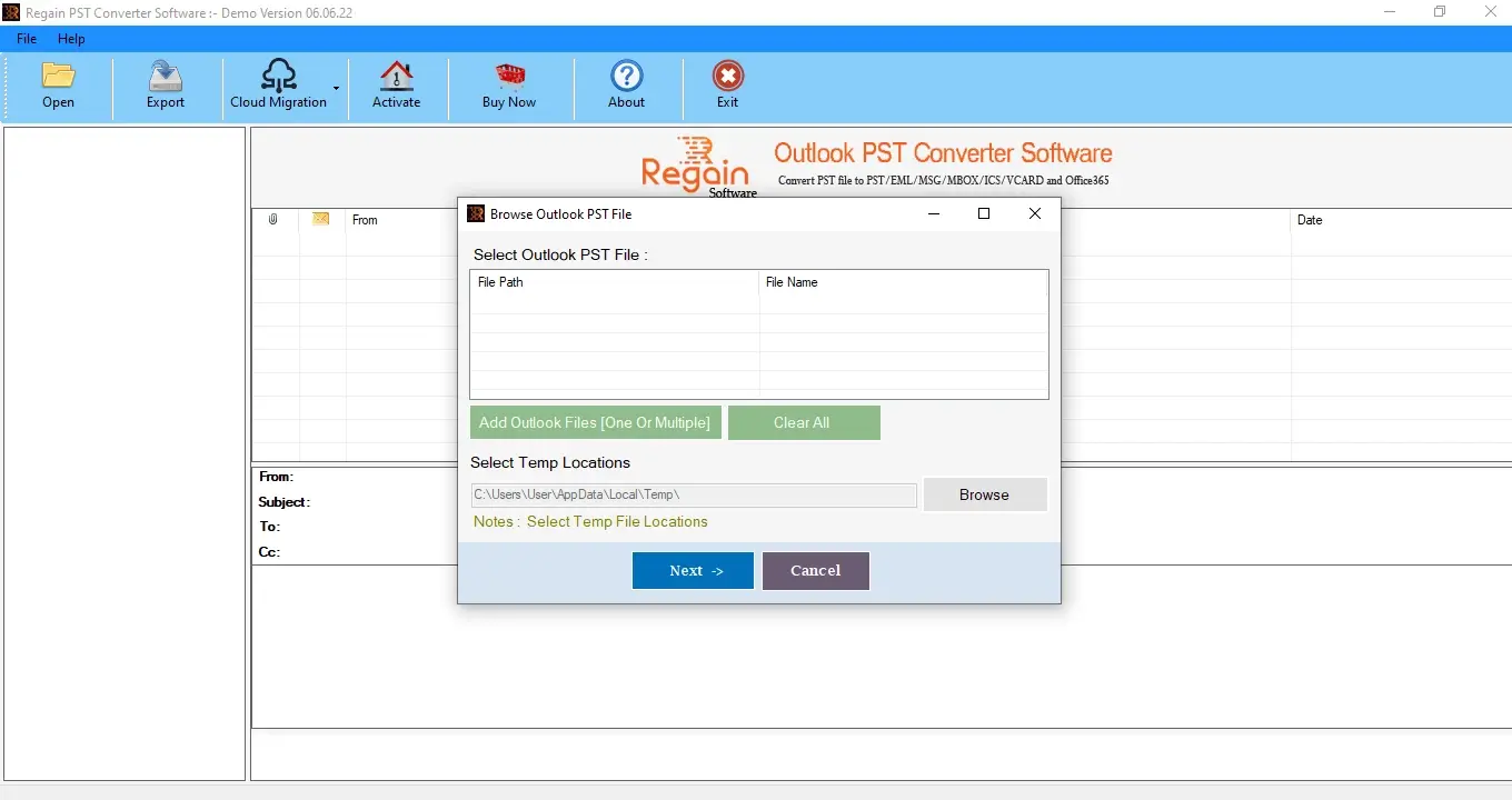 Regain Outlook PST Converter