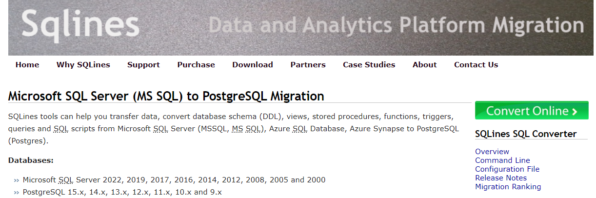 Sqlines SQL Server to PostgreSQL Migration