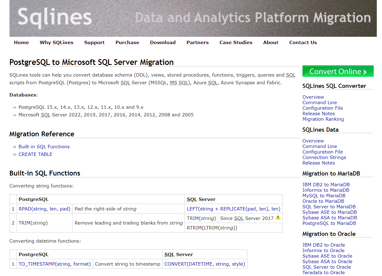 Sqlines PostgreSQL to Microsoft SQL Server Migration
