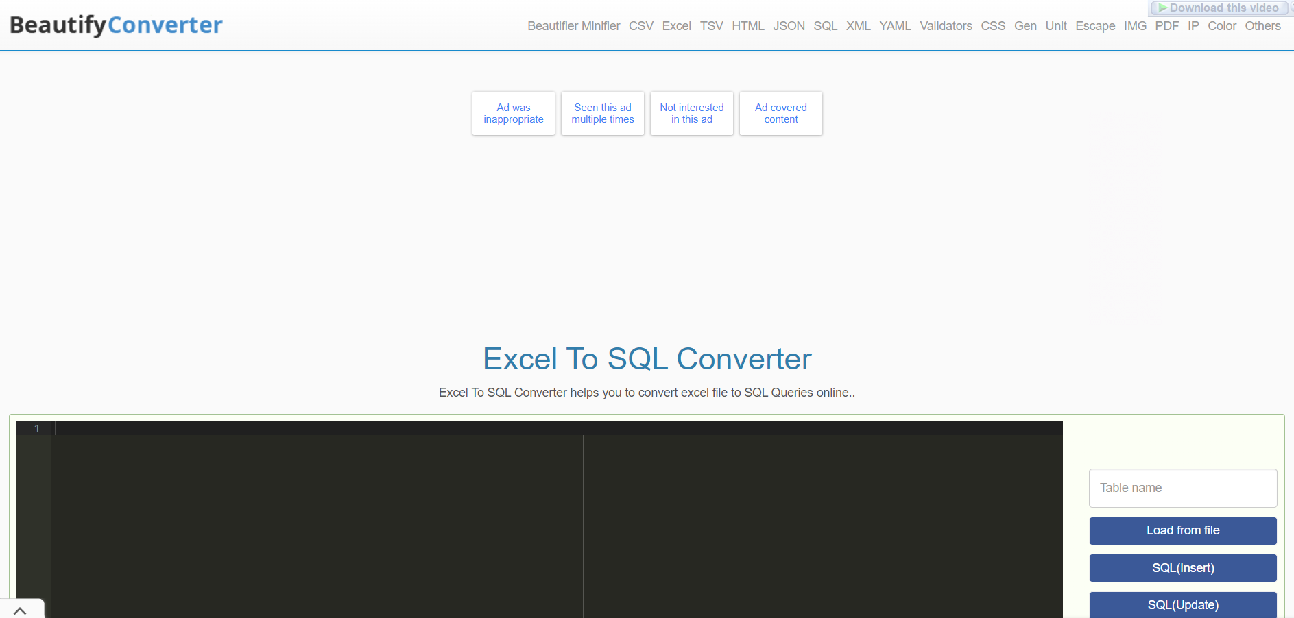 BeautifyConverter Excel To SQL Converter