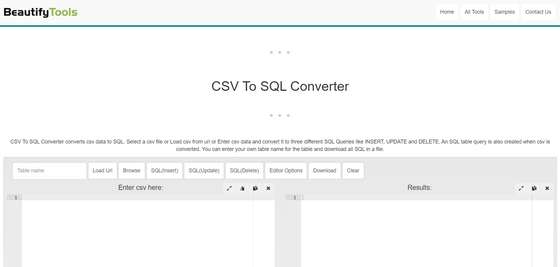 Beautify Tools CSV to SQL Converter