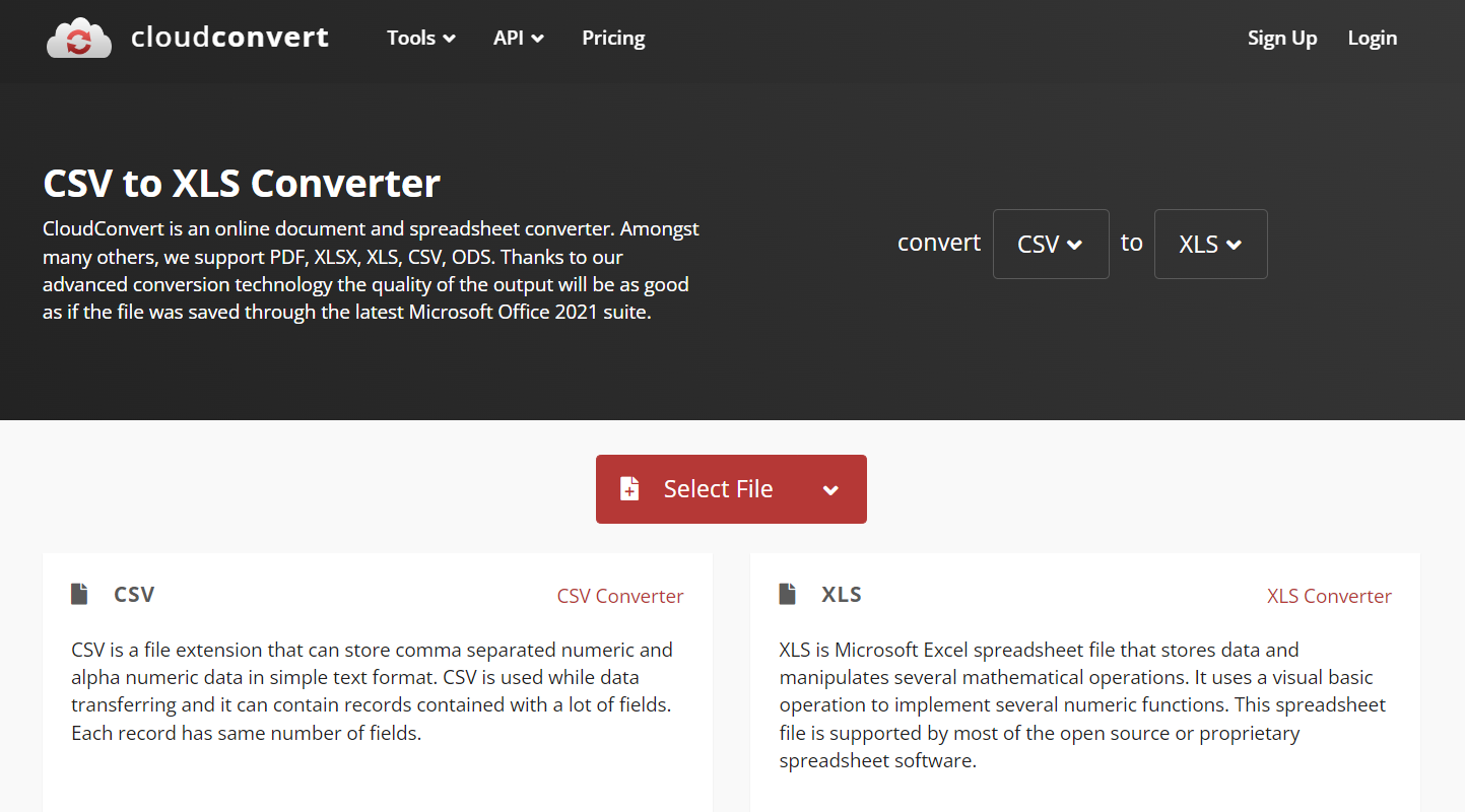 Cloudconvert CSV to XLS Converter
