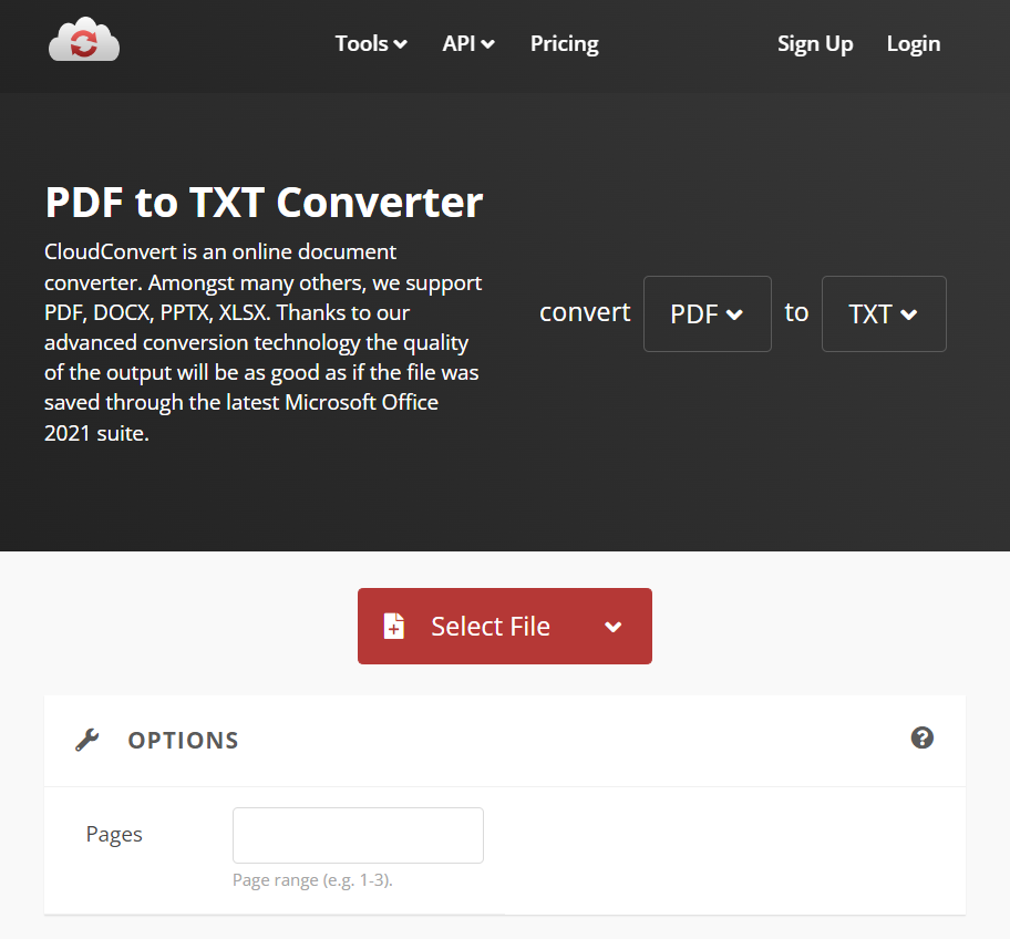CloudConvert PDF to TXT Converter