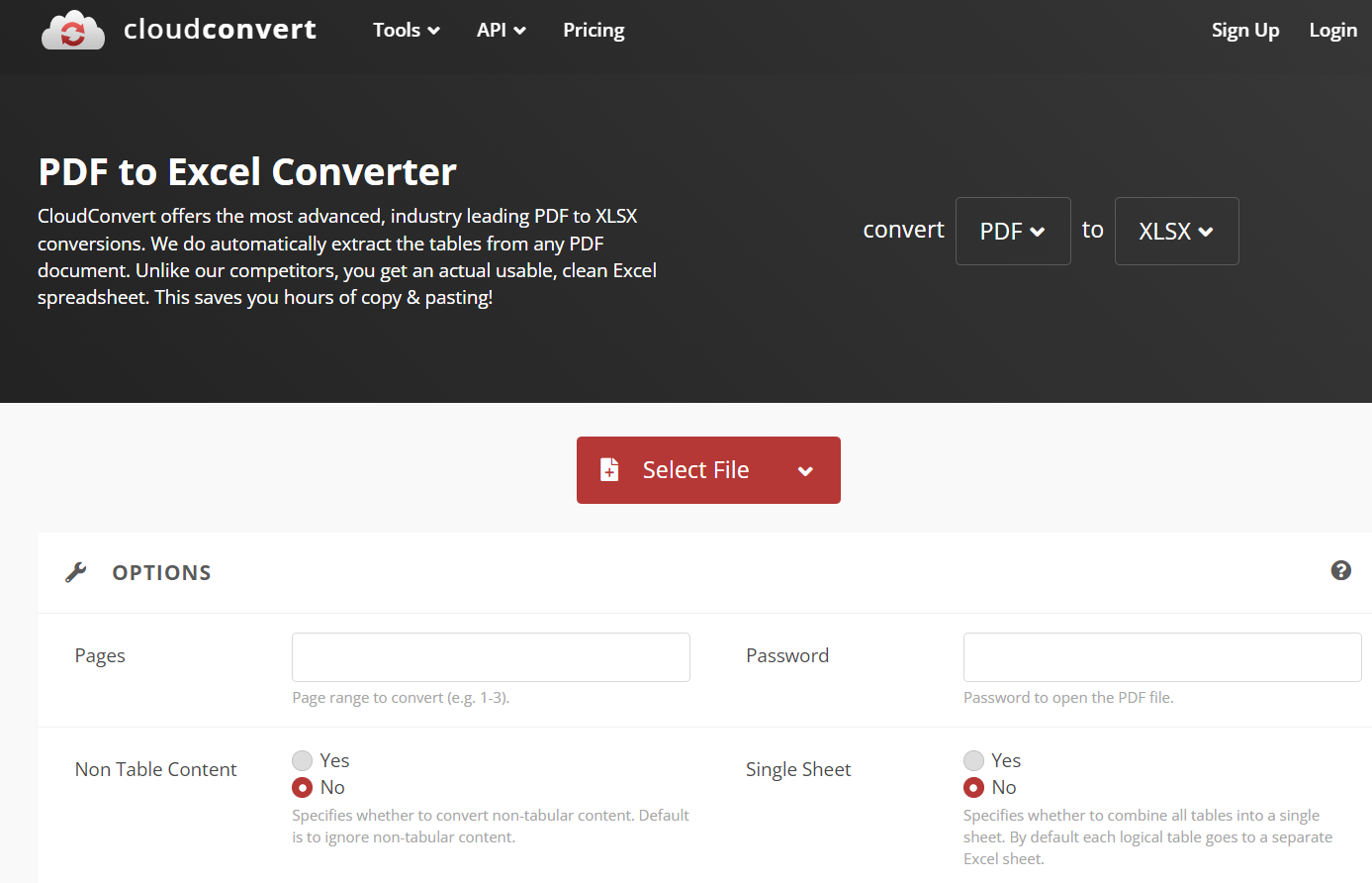 CloudConvert PDF to Excel Converter
