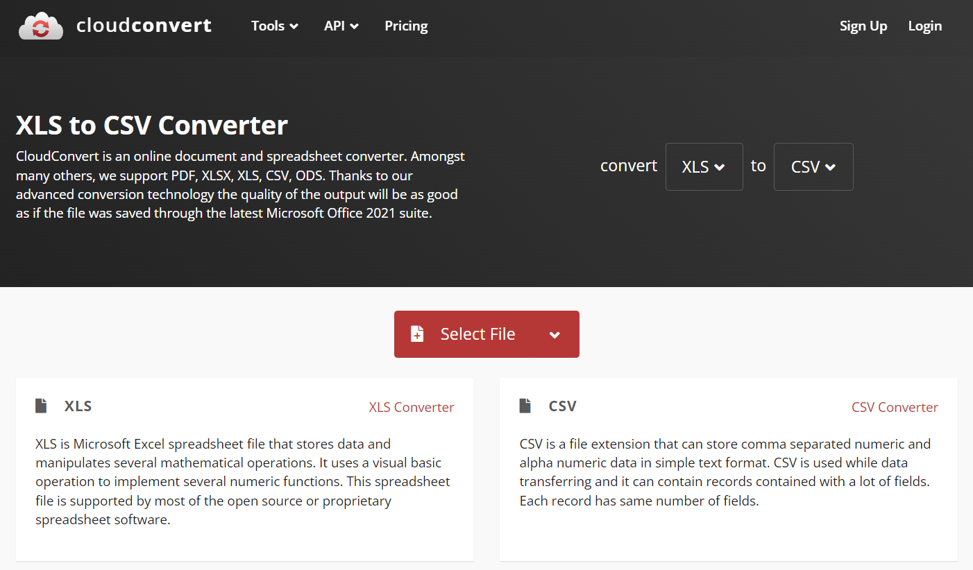 CloudConvert XLS to CSV Online