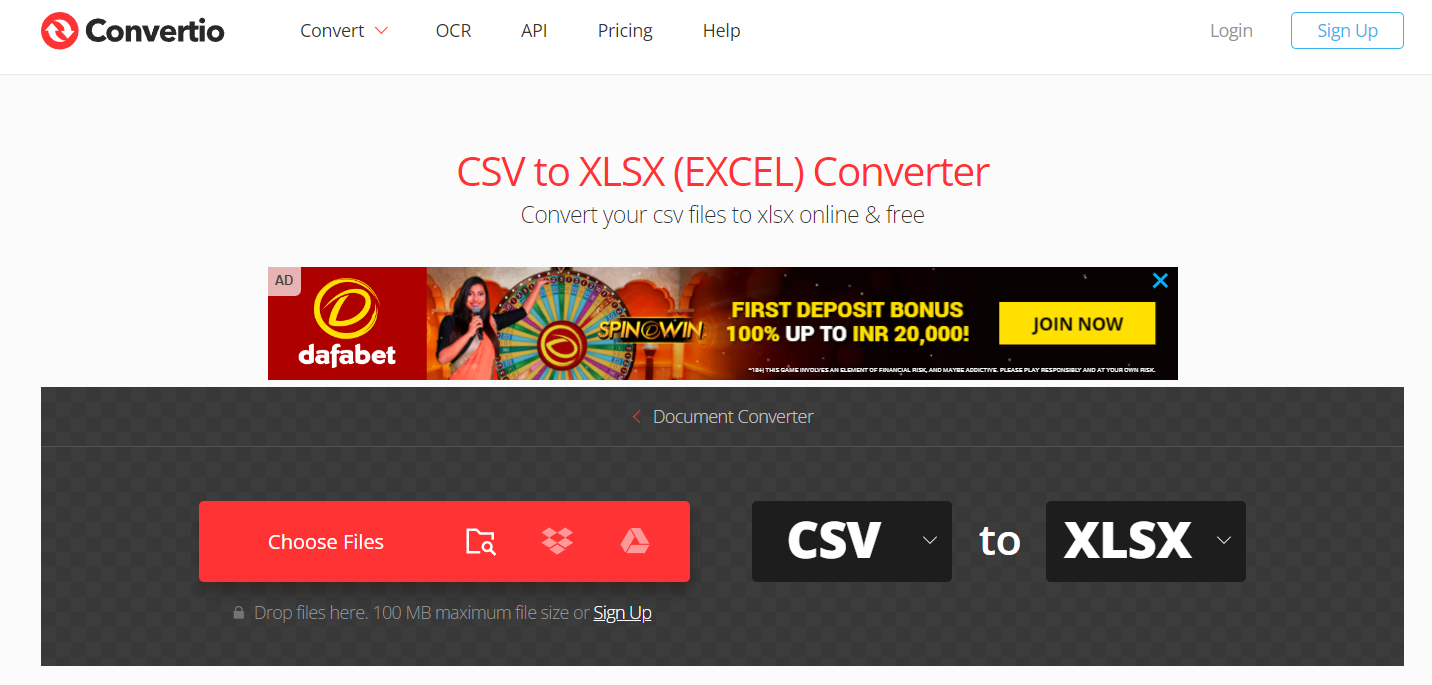 Convertio CSV to XLSX (EXCEL) Converter