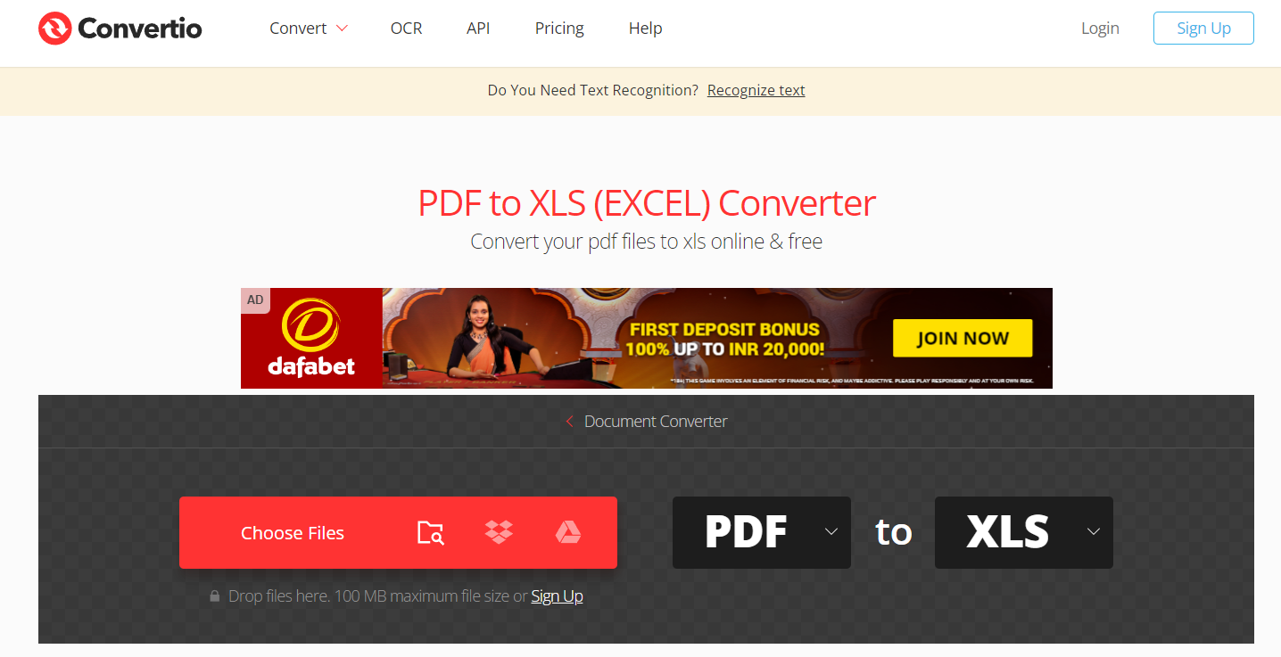 Convertio PDF to XLS (EXCEL) Converter