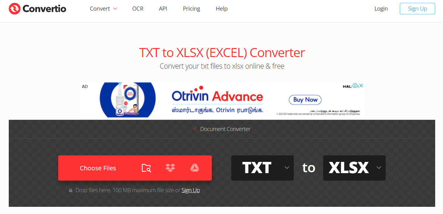 Convertio TXT to XLSX (EXCEL) Converter