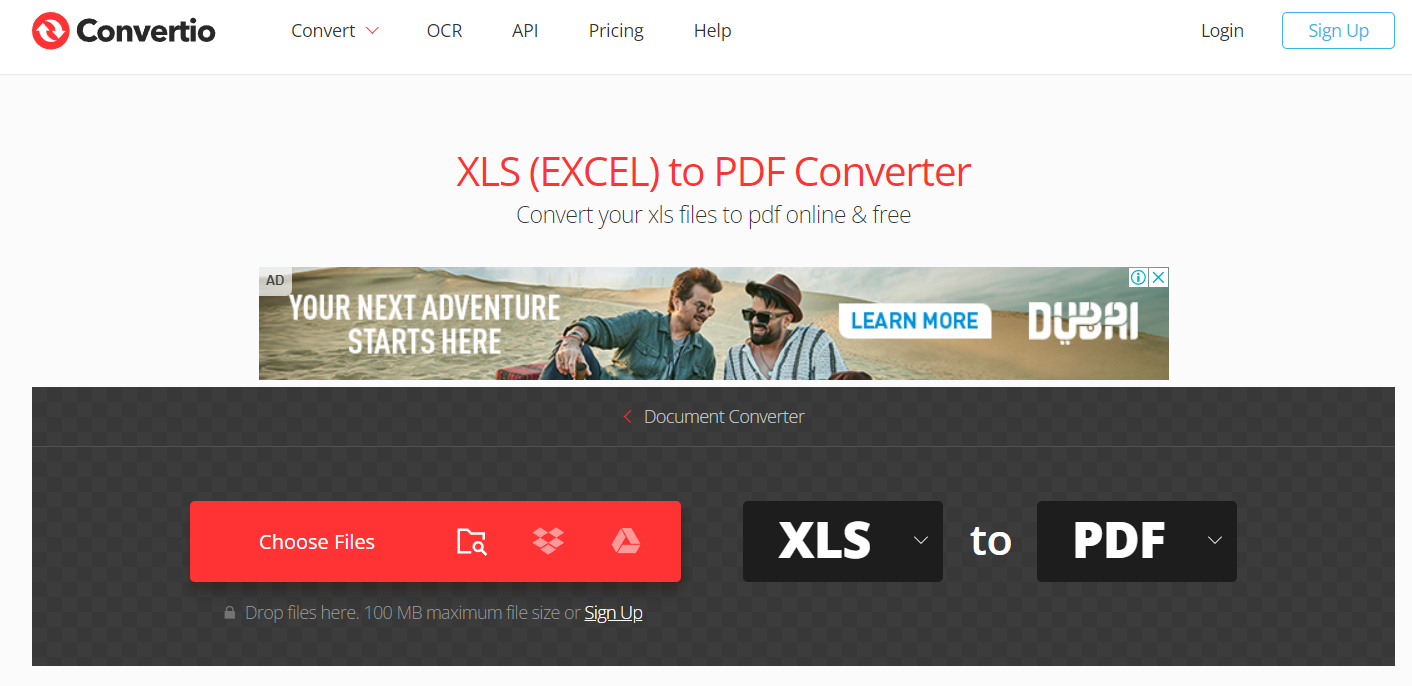 Convertio XLS (EXCEL) to PDF Converter