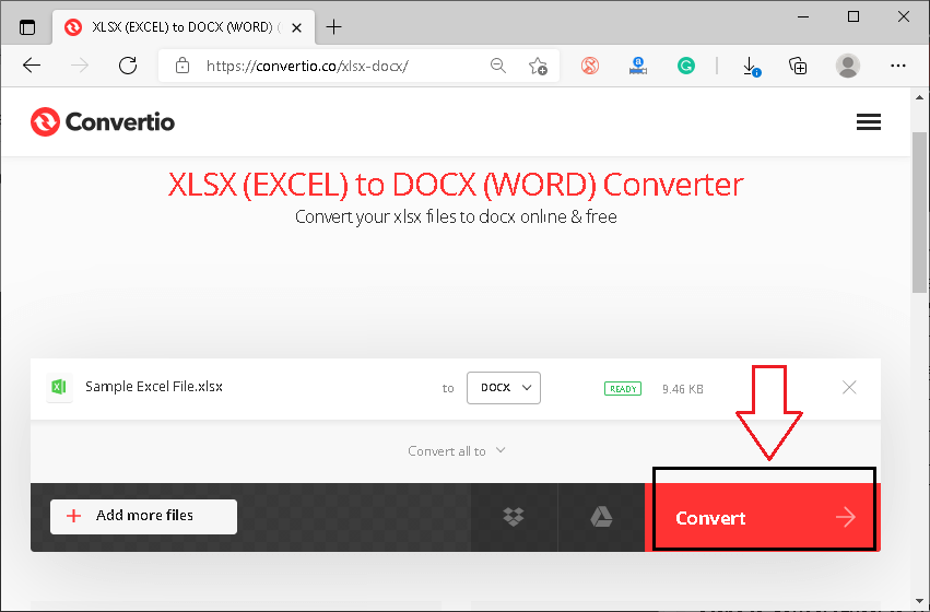 Convertio XLS (EXCEL) to DOC (WORD) Converter
