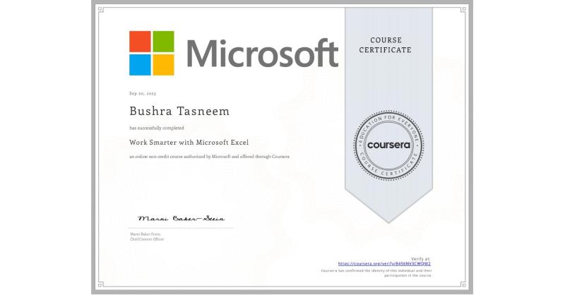 Coursera Microsoft Excel Certificate