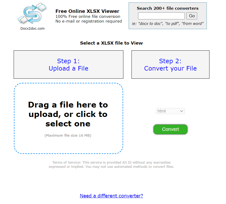 Docx2Doc Free Online XLSX Viewer