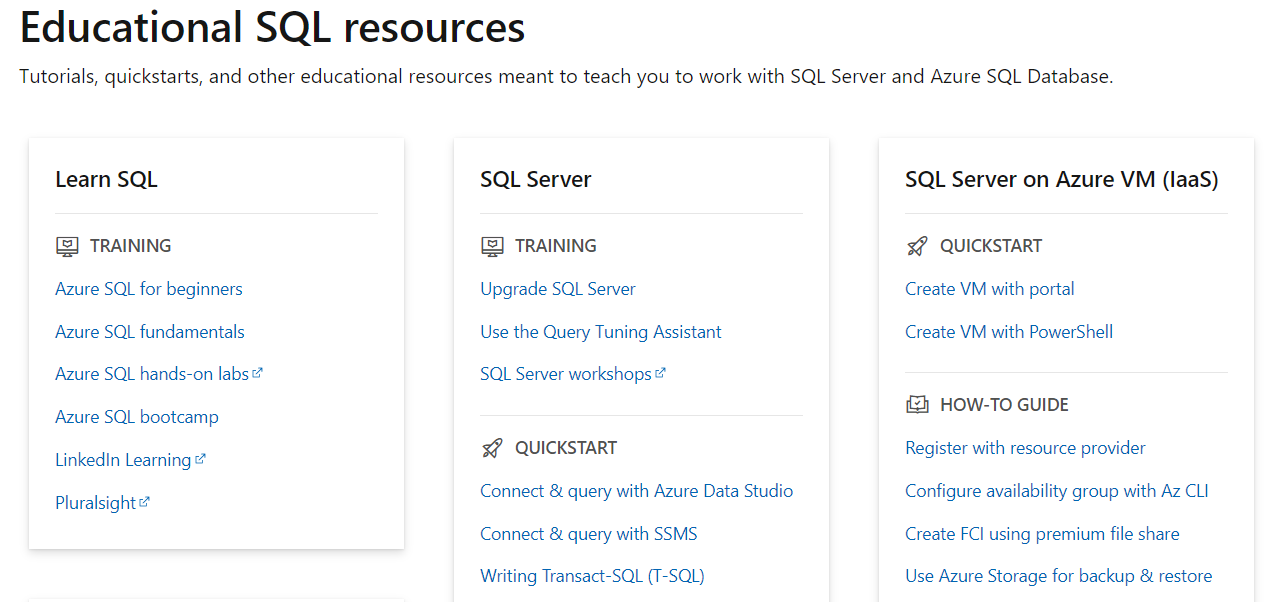 Microsoft Educational SQL Resources