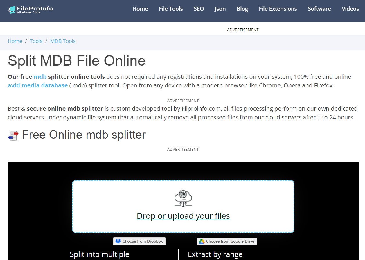 FileProInfo Split MDB File Online