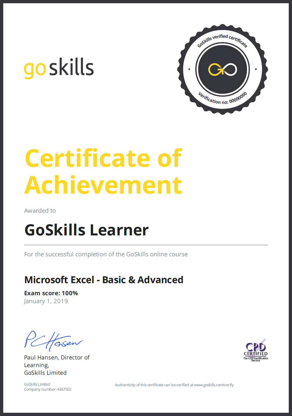 Go Skills Microsoft Excel Certification