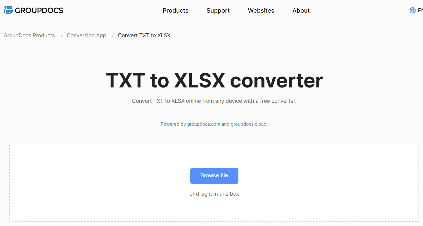 GroupDocs TXT to XLSX Converter