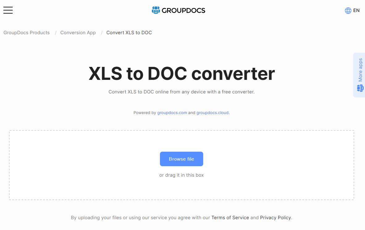 GroupDocs XLS to DOC Converter