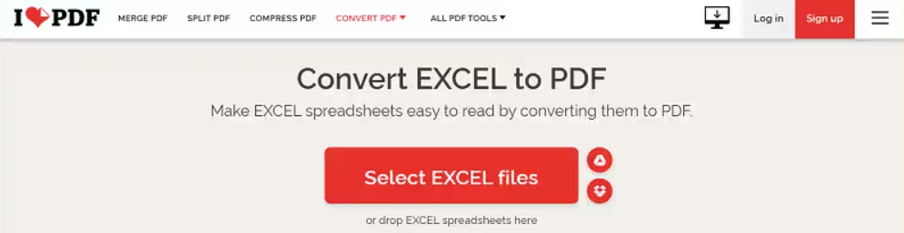 iLovePDF Convert EXCEL to PDF
