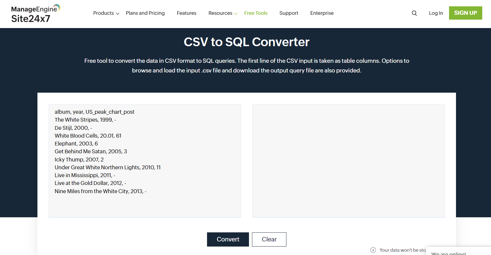 ManageEngine Site24x7 CSV to SQL Converter