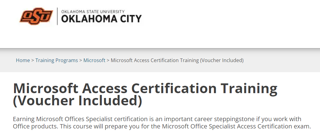Oklahoma State University Microsoft Access Certification Training