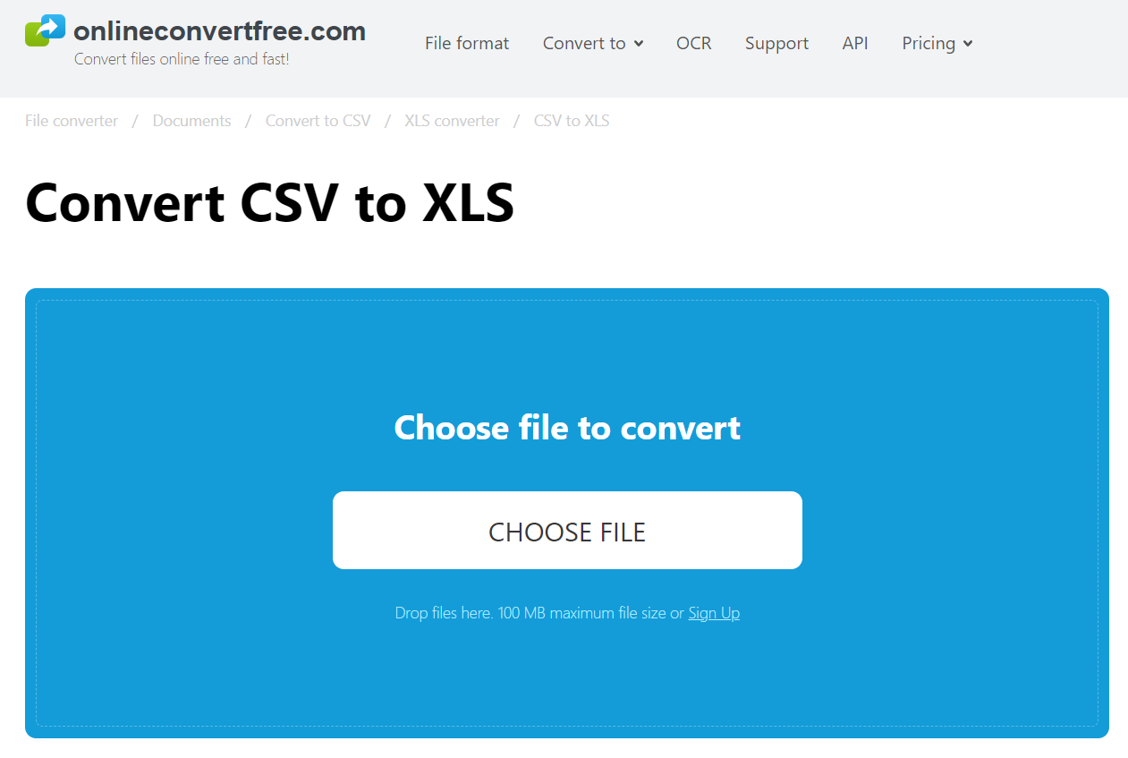 Onlineconvertfree.com Convert CSV to XLS