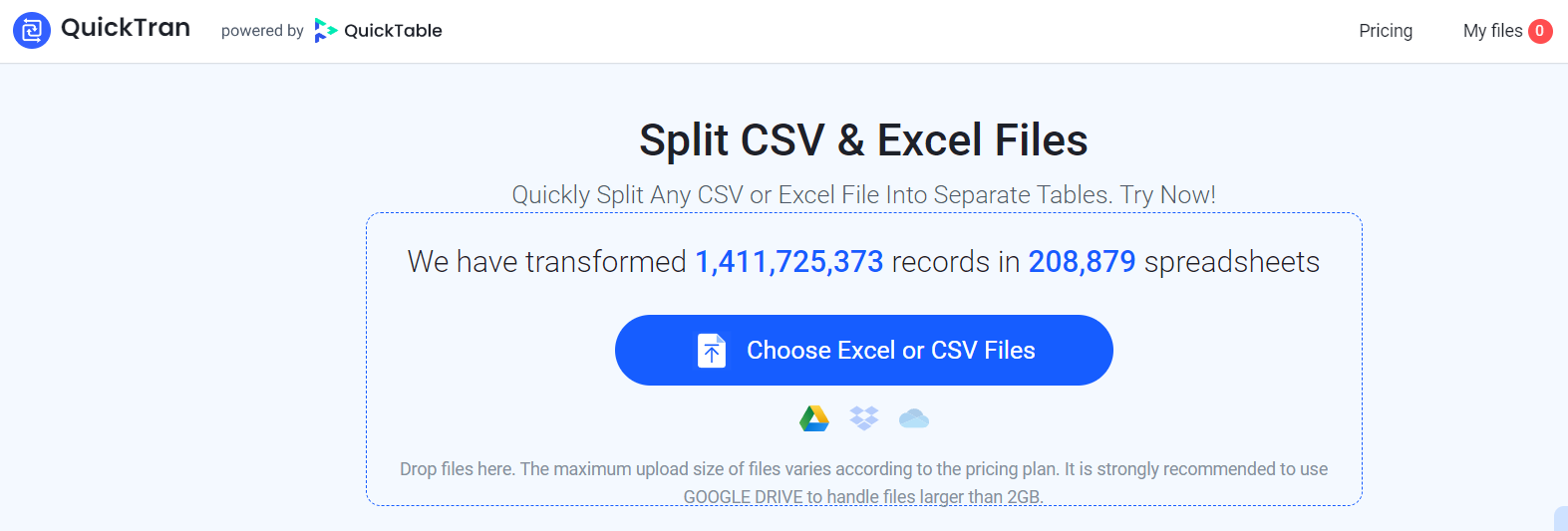 QuickTable Split CSV & Excel Files