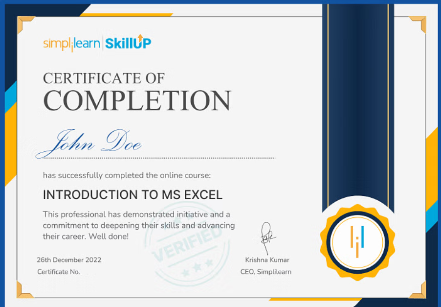 Simplilearn Solutions Free Online Excel Course with Certificate