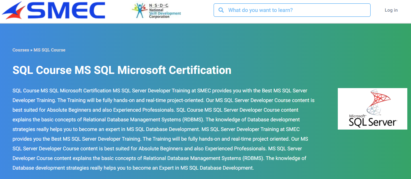 SMEC SQL Course MS SQL Microsoft Certification