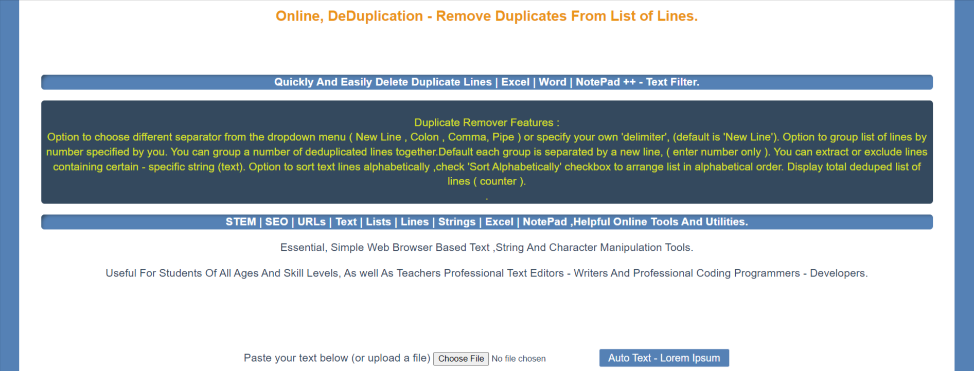 Text Tools Online DeDuplication