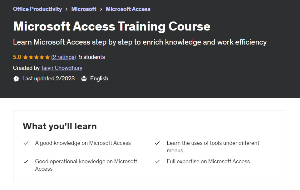 Udemy Microsoft Access Training Course