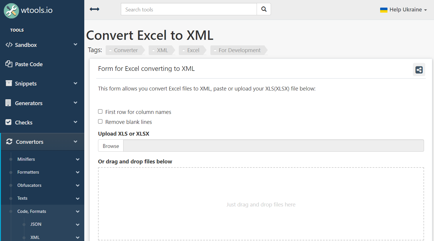 WTOOLS Excel to XML Converter