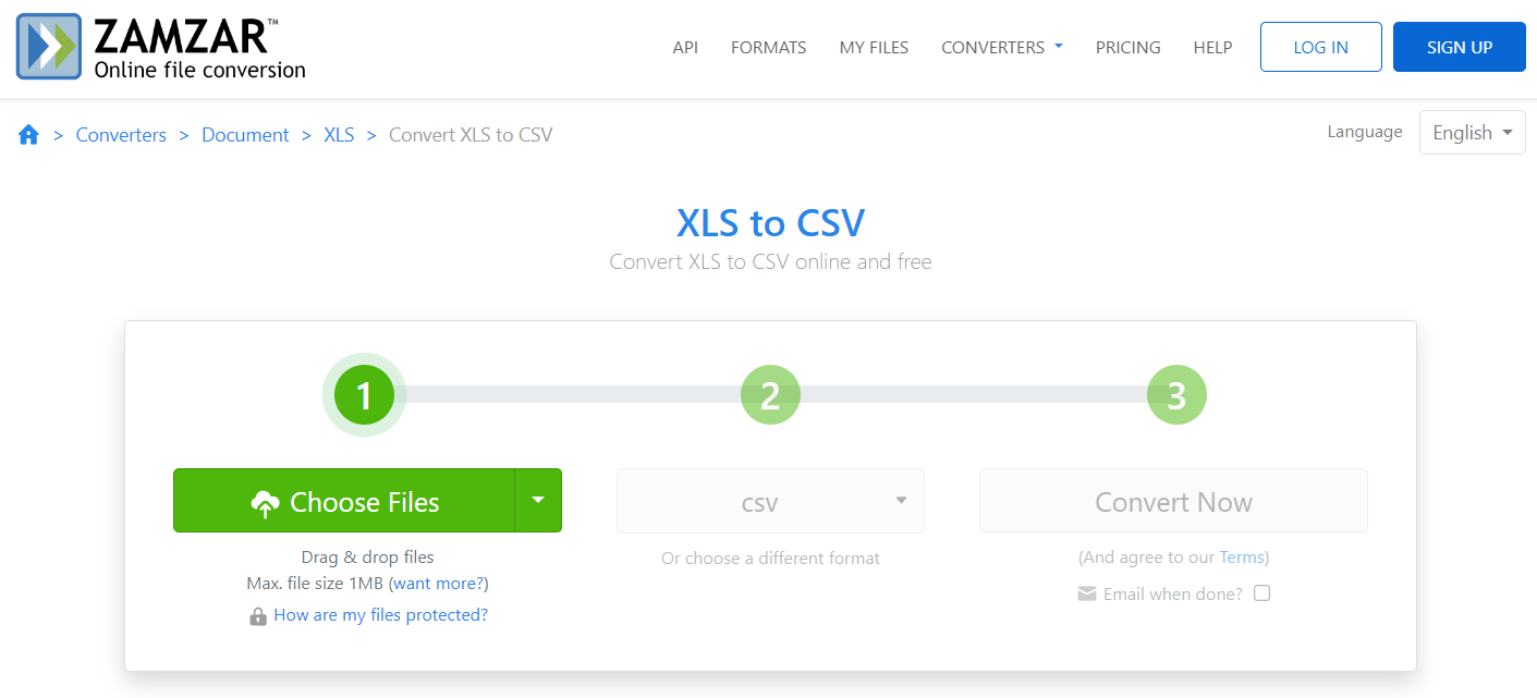 Zamzar XLS to CSV Online