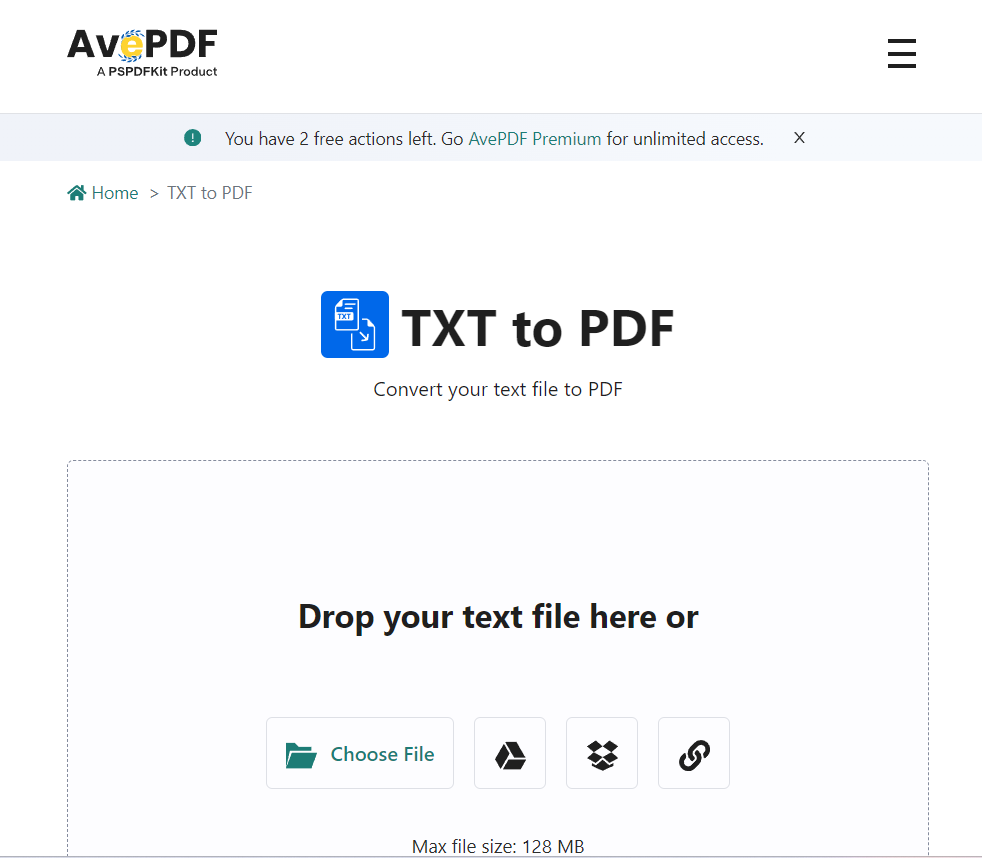 AvePDF TXT to PDF