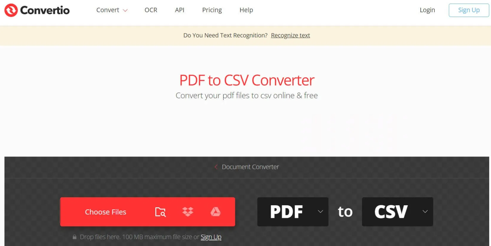Convertio PDF To CSV Converter