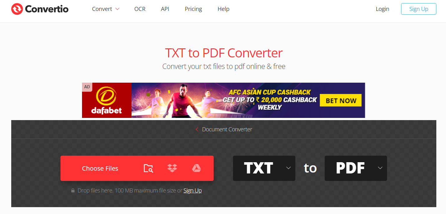 Convertio TXT to PDF Converter