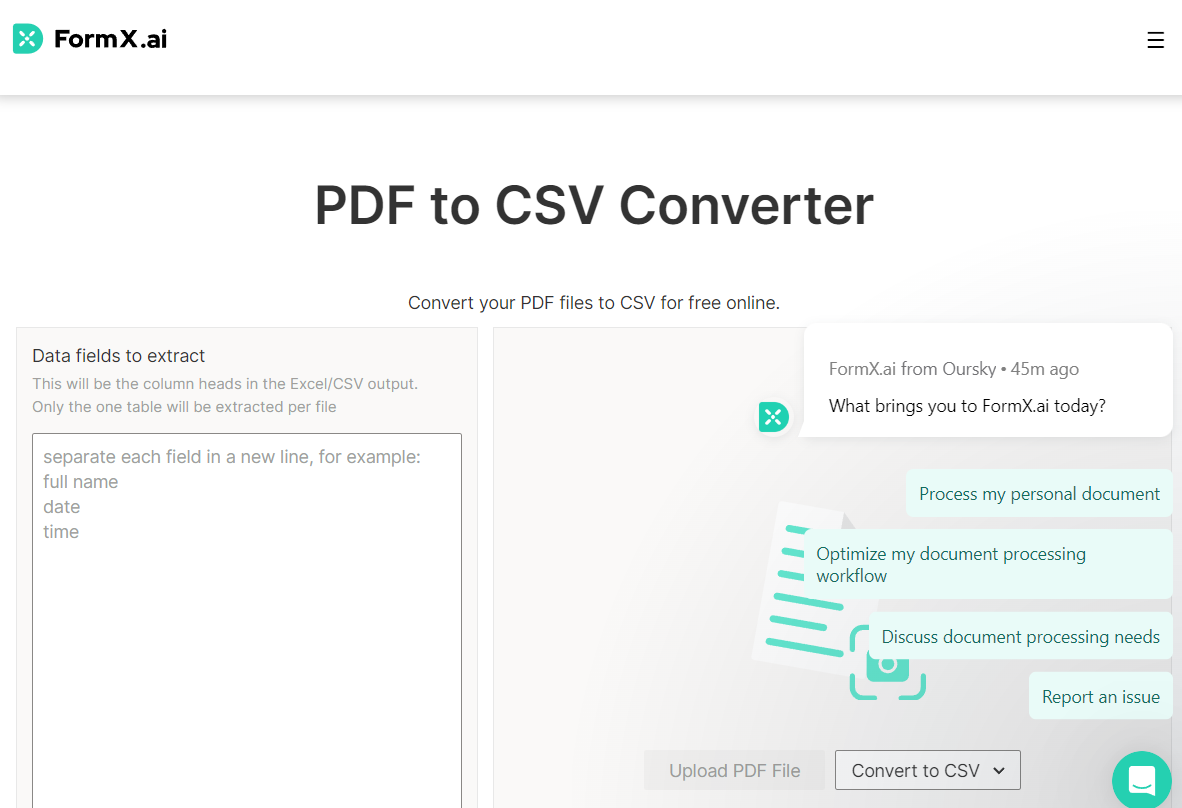 FormX.ai PDF To CSV Converter