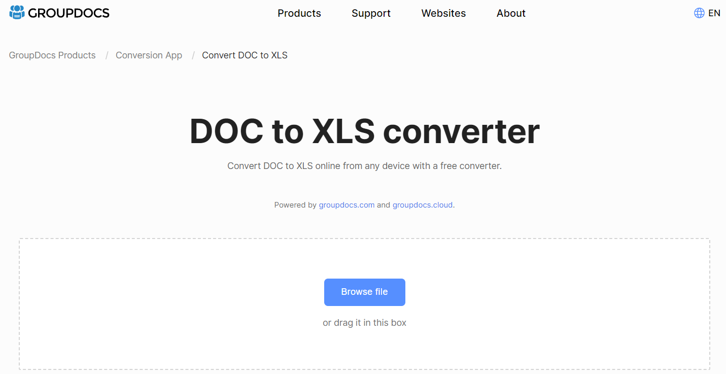 GroupDocs DOC to XLS Converter
