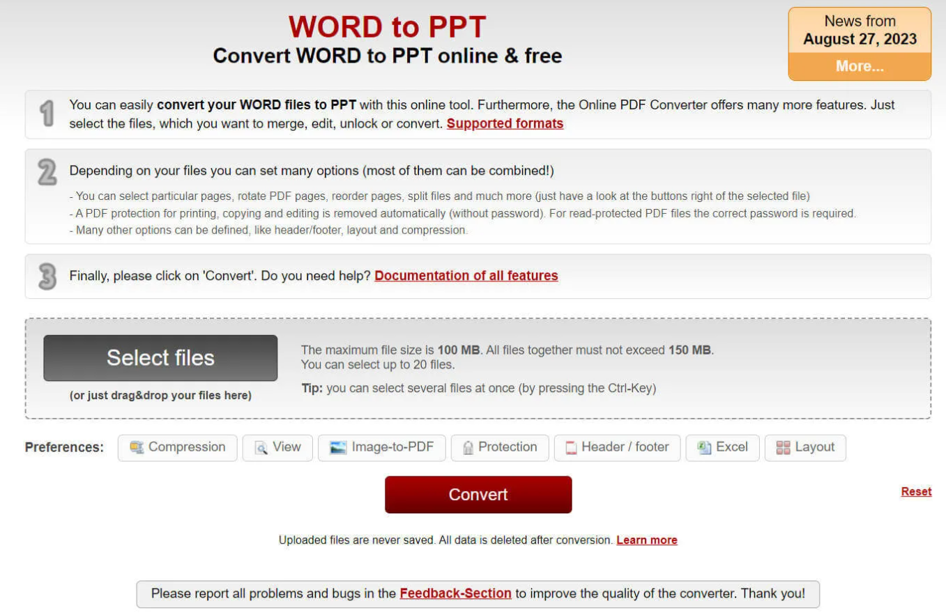Online2PDF WORD to PPT