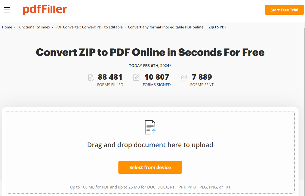 pdfFiller Convert ZIP to PDF