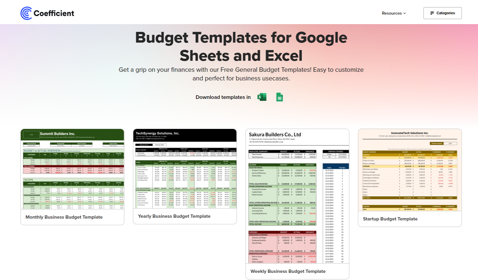 Coefficient Budget Templates