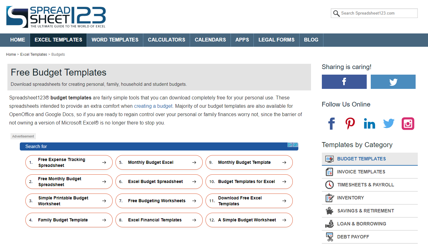 Spreadsheet123 Free Budget Templates